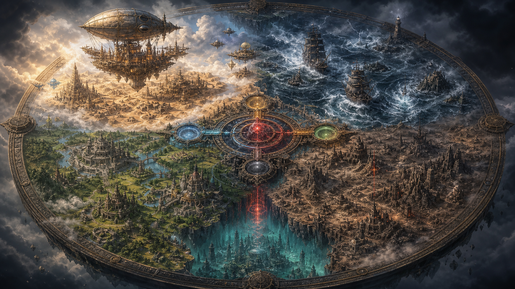 Interpretive map of Bubble 543 divided into air, water, land, and wasteland quadrants