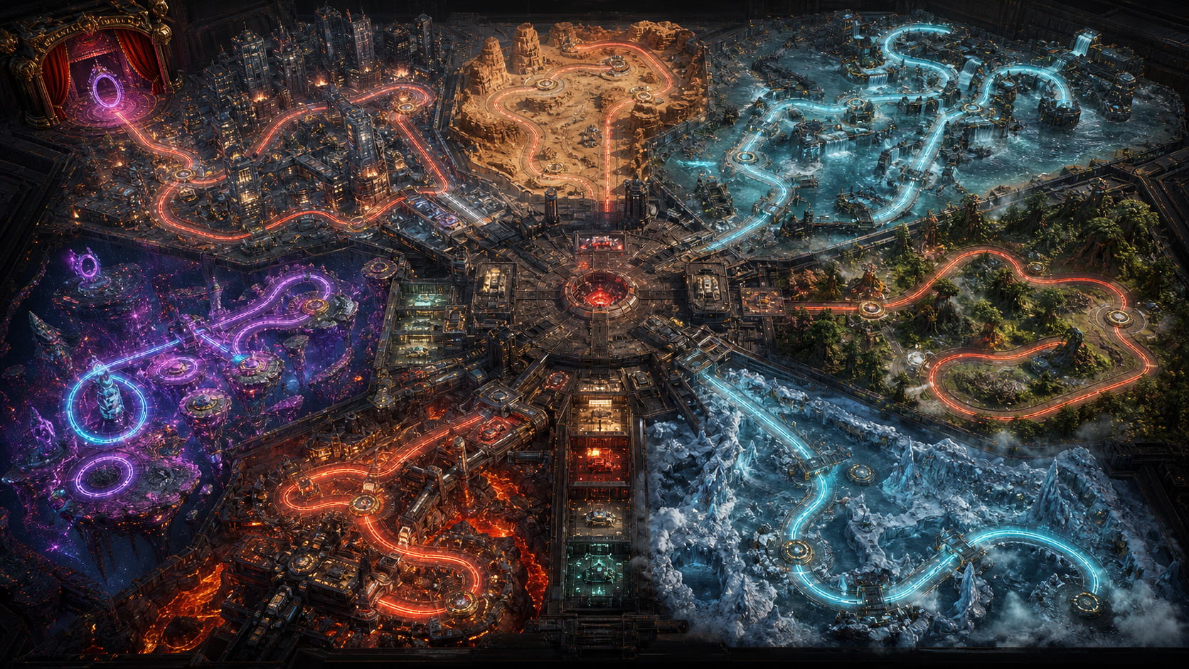 Interpretive map of the Tenth Floor's garages and seven varied race circuits