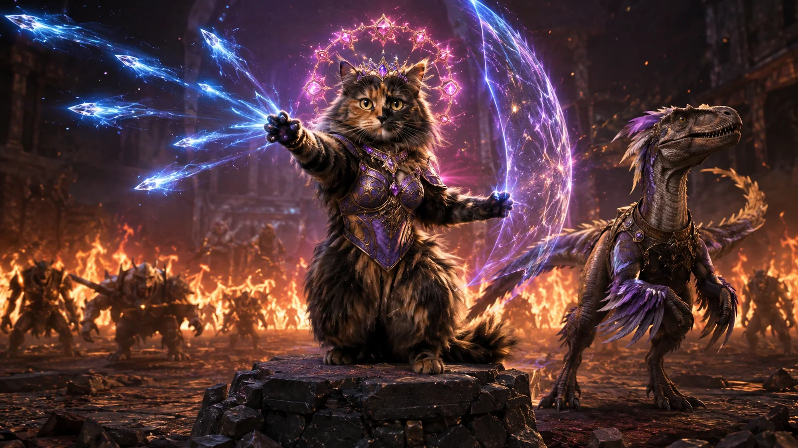 Original interpretive rendering of Princess Donut casting magic with Mongo beside her.