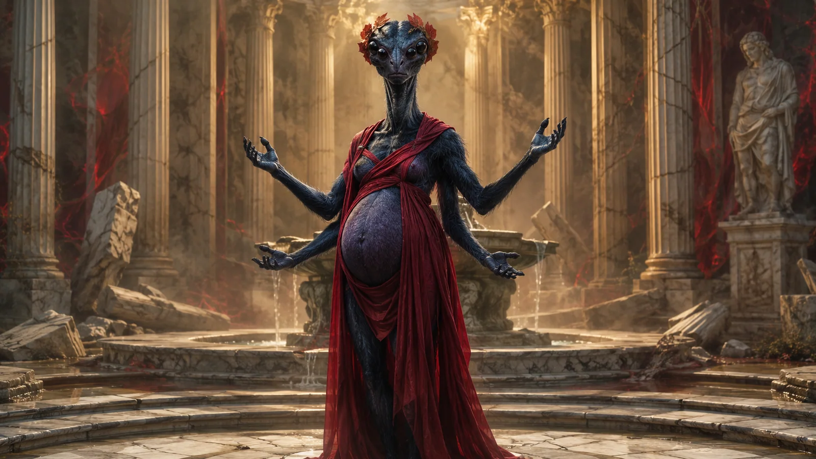 Original interpretive portrait of Eileithyia in a Dungeon Crawler World setting.