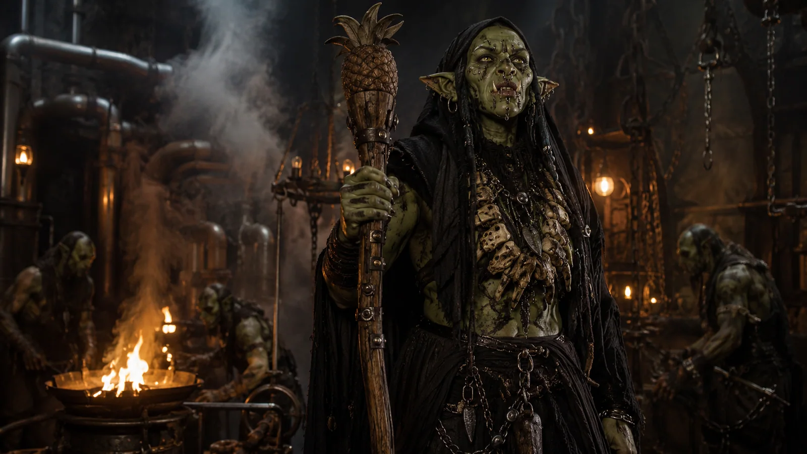 Original interpretive portrait of Goblin Shamanka in a Dungeon Crawler World setting.