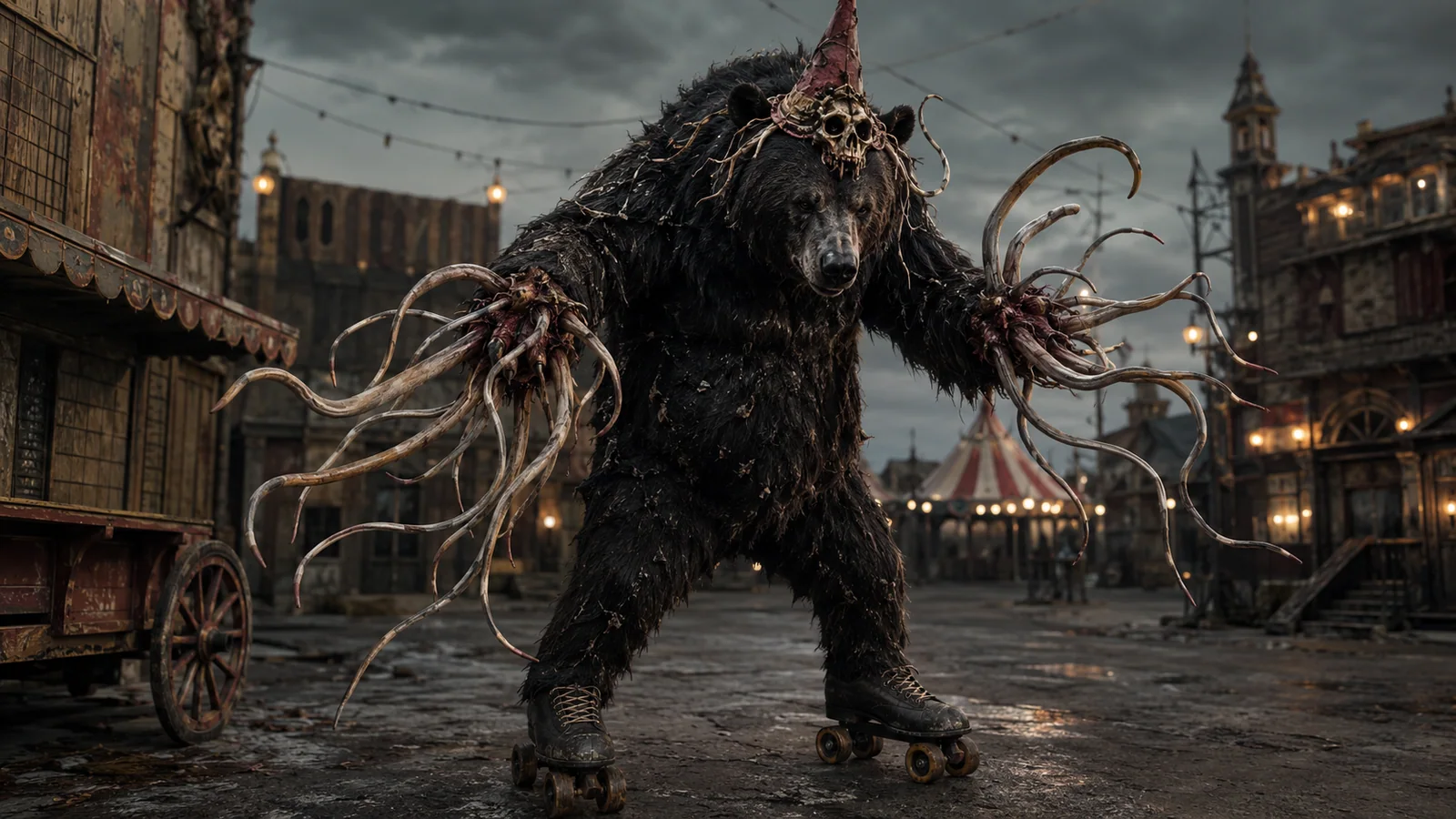 Original interpretive portrait of Heather the Bear in a Dungeon Crawler World setting.