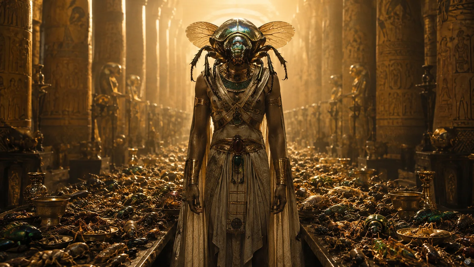Original interpretive portrait of Khepri in a Dungeon Crawler World setting.