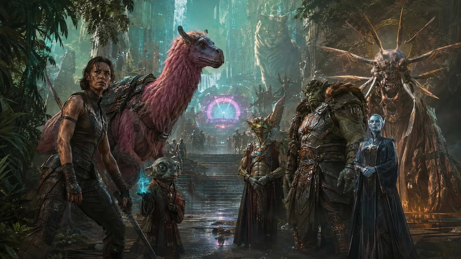 Original interpretive group rendering of characters featured in the later Dungeon Crawler Carl books.