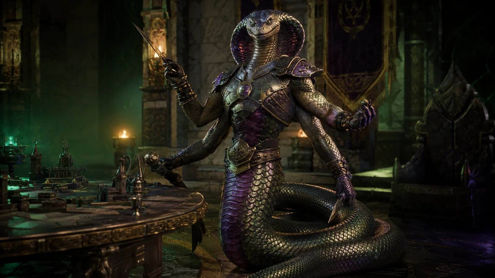 Original interpretive portrait of Rishi in a Dungeon Crawler World setting.
