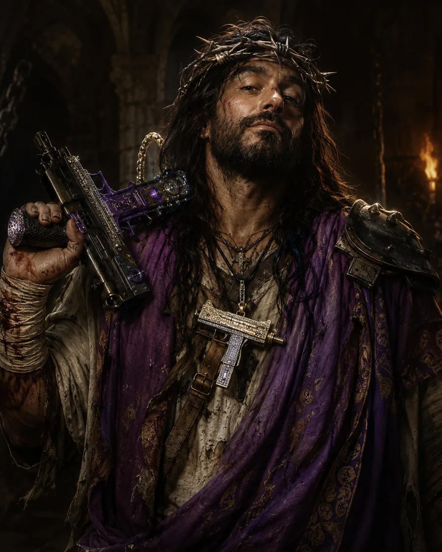 Uzi Jesus page art for Dungeon Crawler Carl Wiki